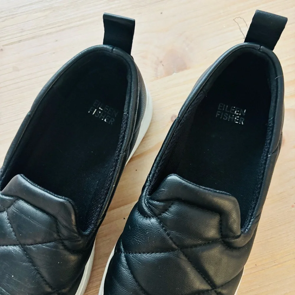 Eileen Fisher Women's Poem Black Quilted Slip-On‎ Sneakers Size 7